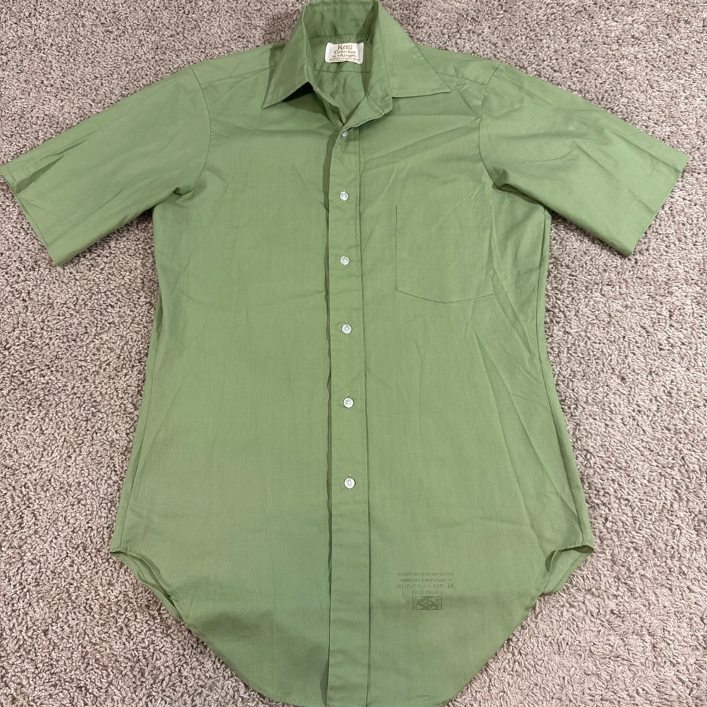 Arrow Kent Collection Shirt Mens 14 S Green Good Vintage Short Sleeve Button Up